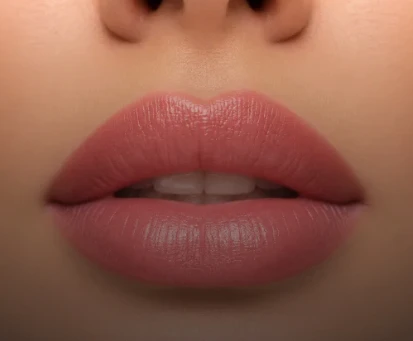 Close-up of softly tinted pink lips